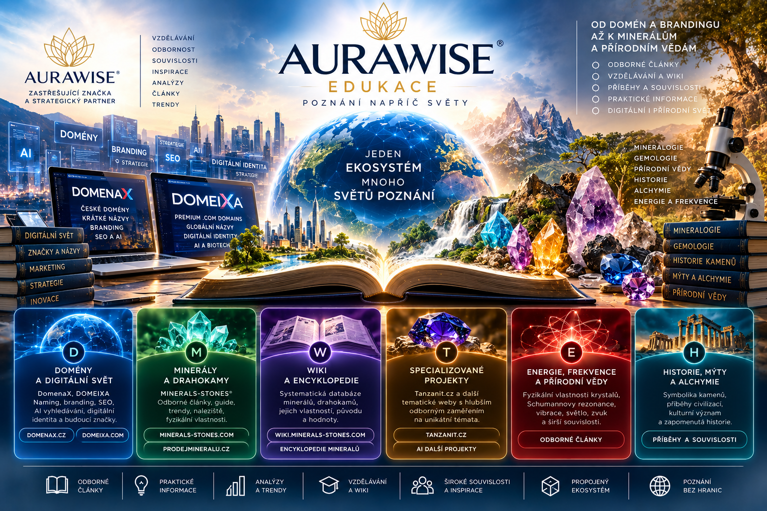 AURAWISE Edukace: odborné články, domény, minerály a poznání