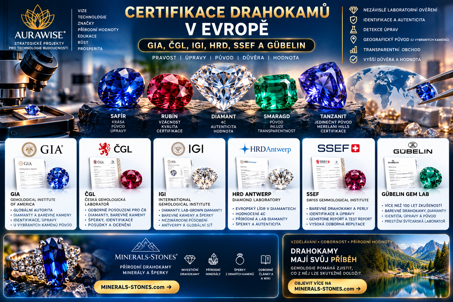 Certifikace drahokamů: GIA, ČGL, IGI, HRD, SSEF a Gübelin | AURAWISE
