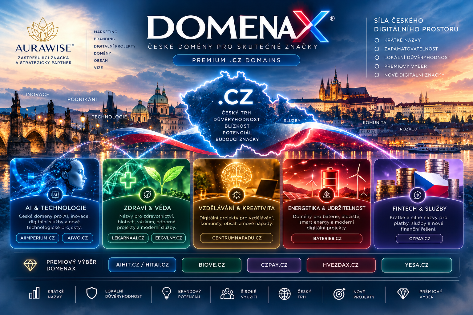 DomenaX: české .CZ domény, krátké názvy a prémiové značky