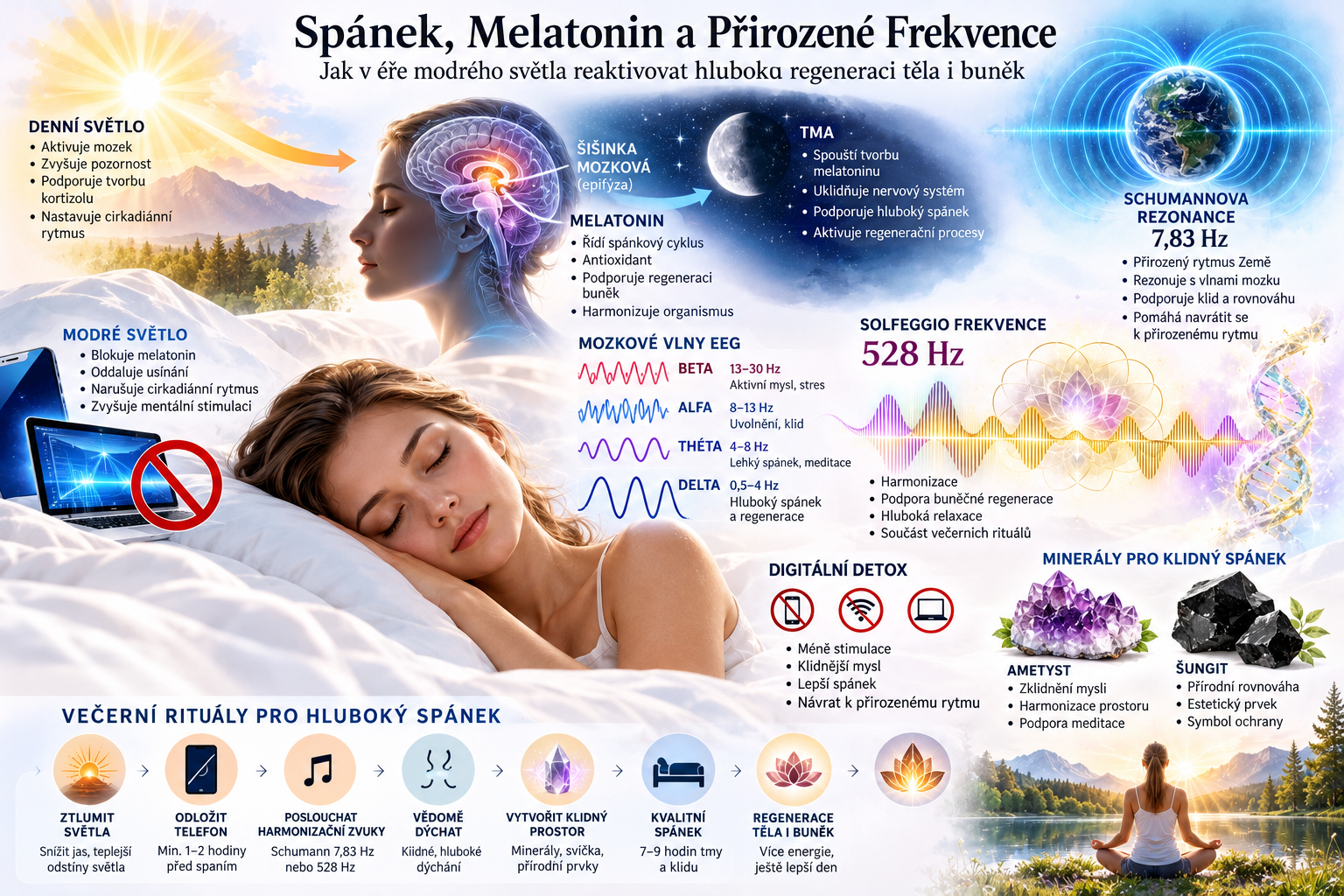 Spánek, melatonin a přirozené frekvence: 7,83 Hz, 528 Hz a regenerace | AURAWISE