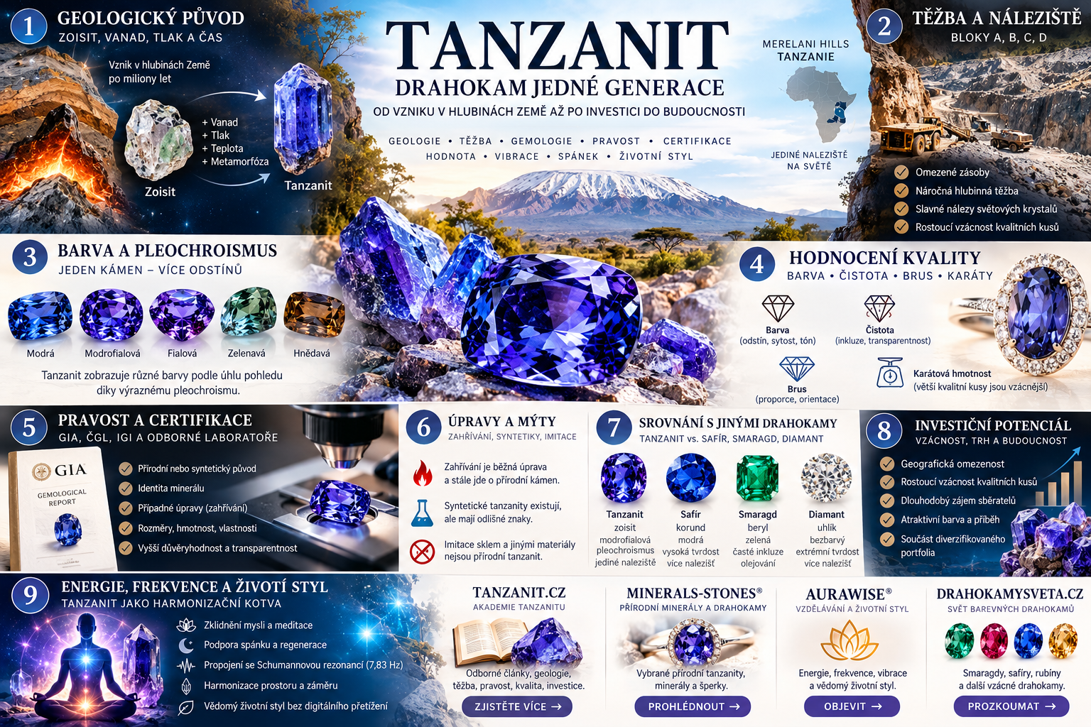 Tanzanit od A do Z: vznik, Merelani Hills, GIA, kvalita a investice | Tanzanit.cz